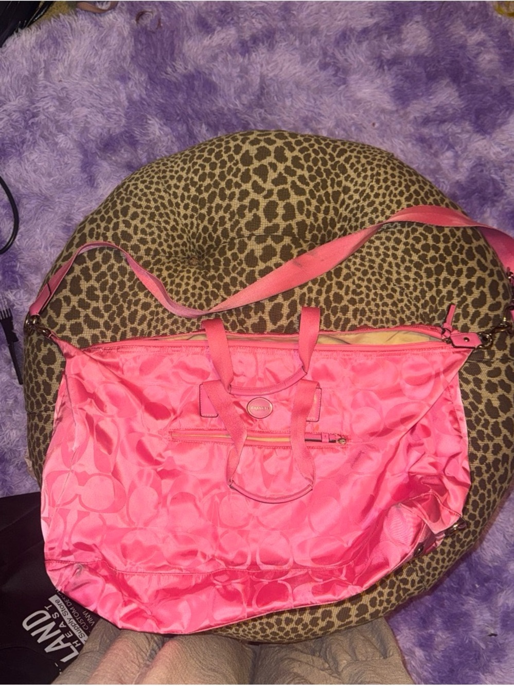 Coach Bright Pink Signature Nylon Travel Tote